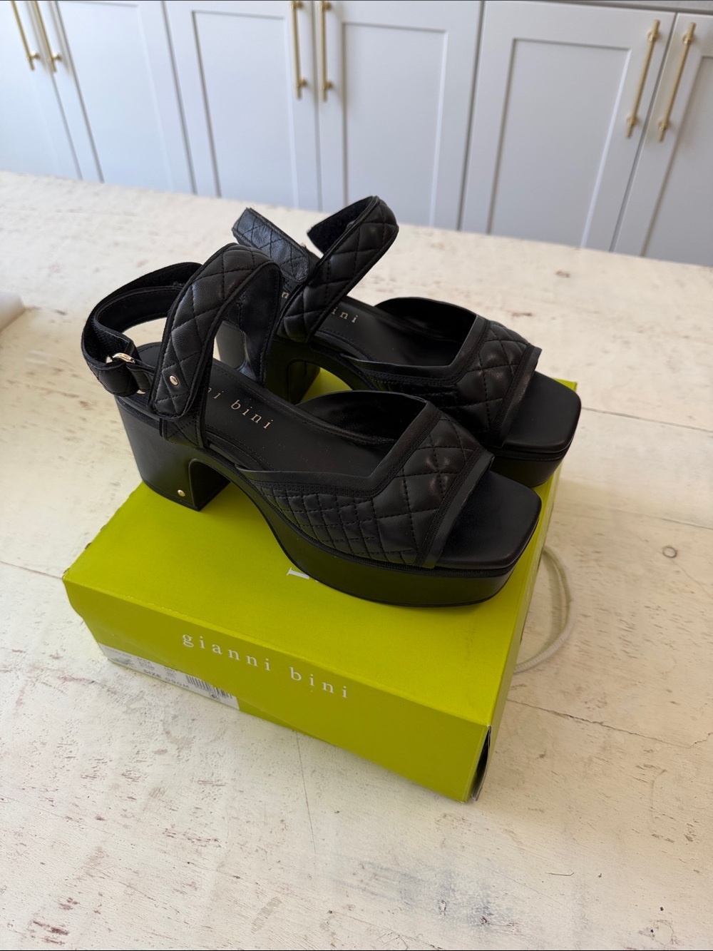 Gianni Bini Black Quilted Platform Sandals with Ankle Strap